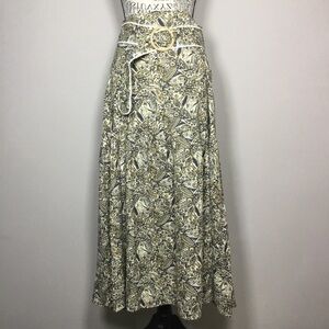 Long maxi linen blend skirt blue beige waist 32”-36” adjustable matching belt M